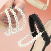 1pair Pearl Lace Shoelace High Heel Anti-Drop Tie Slipper Fixing Strap(Straight Black+Clip)