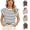 Women Stripe Style Summer Loose Top Basic T-Shirt Round Neck Casual Tank, Size: XL(Gray)