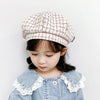 MZ9676 Girls Plaid Beret Spring And Autumn Children Hat, Size: 48-50cm(Purple Pink)