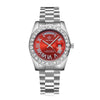CAGARNY 6886 Diamond-encrusted Roman Numeral Dial Quartz Watch for Men(Silver Shell Red Dial)