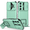 For Samsung Galaxy S25+ 5G Stereoscopic Holder Sliding Camshield Phone Case(Light Green)