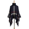 Women Mid-Length Turtleneck Sweater Fringed Cloak Shawl, Size: Free Size(Navy Blue)