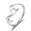 Naughty Cat Sterling Silver Ring Fashion Open Ring(Silver White)
