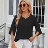 Summer Women Loose Chiffon Blouse Tops Round Neck 5 Points Sleeve Short Sleeve, Size: L(Black)