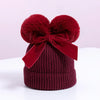 MZ7153 Double Wool Ball Bowknot Children Knitted Hat With Cotton Warm Baby Hat, Size: About 6-36 Months(Red Wine)