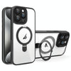 For iPhone 15 Pro Max Full Coverage Lens Film MagSafe Holder Transparent Phone Case(Black)