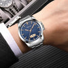 HELEI H9026A-G Men Waterproof Quartz Watch Stainless Steel Calendar Automatic Display Watch(Blue)