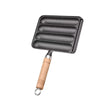 Cast Iron Grill Pan 4-Grid Non-Stick Sausage Grill Pan With Wood Handle(KC-04)