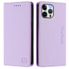 For iPhone 12 / 12 Pro RC01 Dual-Folded Magnetic Suction RFID Leather Phone Case(Light Purple)