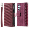 For Samsung Galaxy A36 Grid Texture Zipper Leather Phone Case with Lanyard(Wine Red)