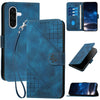 For Samsung Galaxy A36 5G Grid Butterfly Embossed Pattern Leather Phone Case with Lanyard(Dark Blue)