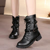 Female Martin Boots Riveted Belt Buckle Flat Bottom Boots, Size: 38(Black)