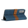 For Samsung Galaxy S22+ 5G Grid Stitching Leather Phone Case with Lanyard(Blue)