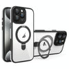 For iPhone 15 Pro Full Coverage Lens Film MagSafe Holder Transparent Phone Case(Black+White)