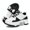 With Brakes Deformable Four-wheel Retractable Double-row Dual-purpose Roller Skates, Size: 33(DF08 White Black)