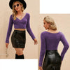 V-neck Mohair Sweater Temperament Short Paragraph Tops, Size: M(Brown)