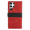 For Samsung Galaxy S22 Ultra 5G Grid Stitching Leather Phone Case with Lanyard(Red)