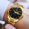OLEVS 6898 Men Waterproof Luminous Steel Watch Band Quartz Watch(Gold Black)