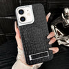 For iPhone 12 Pebble Pattern PU MagSafe Phone Case with Holder(Black)