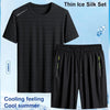 Summer Men T-shirt Short Pants Sports Suit Casual Fitness Two-piece Set, Size:XXXL(Black Top+Grey Shorts)