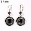 2 Pairs Ethnic Sun Flower Style Rhinestone Earrings Long Earbobs(Silver+Black)