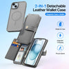 For iPhone 15 Plus DUX DUCIS Lawa Series 2 in 1 Wallet Zipper Detachable MagSafe Phone Case with Lanyard(Grey)