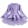 Winter Girls Knit Long Sleeve Sweater Organza Dress Evening Dress, Size:120cm(Purple)