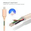 3m 3A Woven Style Metal Head 8 Pin to USB Data / Charger Cable(Gold)