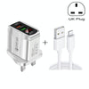 F002C QC3.0 USB + USB 2.0 LED Digital Display Fast Charger with USB to 8 Pin Data Cable, UK Plug(Black)