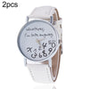2 PCS Alphabet Number Pattern Leather Strap Watch(White)