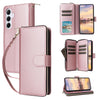 For Samsung Galaxy A55 Nine-card Slots Zipper Wallet Bag Leather Phone Case(Rose Gold)