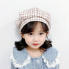 MZ9676 Girls Plaid Beret Spring And Autumn Children Hat, Size: 48-50cm(Purple Pink)