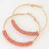 Women Hoop Earrings Ethnic Vintage Bead Boho Earrings Statement Jewelry(pink)