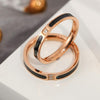 2 PCS Fashion Two Diamond-Studded Titanium Steel Couple Rings For Couple, Size: US Size 7(Rose Gold)