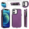 For iPhone 12 Double Flap Zipper RFID Leather Phone Case with Short Lanyard(Dark Purple)