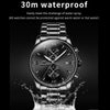 OLEVS 2886 Men Sports Chronograph Waterproof Luminous Quartz Watch(Black Silver Steel Strip)