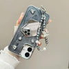 For iPhone 14 Plus Cream Mirror Bracelet Chain TPU Phone Case(Silver Gray)