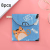 8pcs Cotton and Linen Sanitary Napkin Storage Bag Handy Clutch Bag(Blue Cat)
