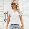 Women V-Neck Button Hollow Loose Short Sleeve T-Shirt Blouse, Size: M(White)