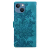For iPhone 15 Lace Floral Embossed Magnetic Buckle Leather Phone Case(Green)