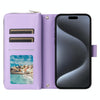For iPhone 15 Pro Nine-card Slots Zipper Wallet Bag Leather Phone Case(Light Purple)