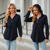 Autumn Winter V-Neck Loose Long Sleeve Hooded Sweatshirt Women Outerwear, Size: XL(Navy)