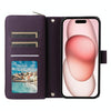 For iPhone 15 Nine-card Slots Zipper Wallet Bag Leather Phone Case(Dark Purple)