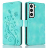 For Samsung Galaxy S22 5G Dreamy Butterfly Love Flower Embossed Leather Phone Case(Green)