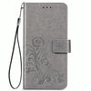For  Alcatel 1S (2020) Four-leaf Clasp Embossed Buckle Mobile Phone Protection Leather Case with Lanyard & Card Slot & Wallet & Holder Function(Gray)