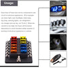 1 in 12 Out Fuse Box Screw Terminal Section Fuse Holder Kits with LED Warning Indicator for Auto Car Truck Boat