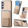 For Samsung Galaxy S25 Ultra 5G Carbon Fiber Card Bag Fold Stand Phone Case(Khaki)