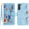 For Samsung Galaxy S21 FE 5G Floral Pattern Leather Phone Case with Lanyard(Light Blue)