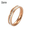 2pcs Girls Simple Titanium Steel Diamond Ring, Size: US Size 9(Single Row Rose Gold)