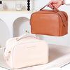 Waterproof PU Cosmetic Bag Travel Double Zipper Toiletry Bag(Pink)